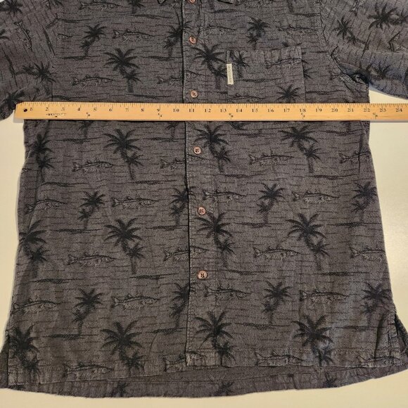Columbia Hawaiian Floral Fish Print Button Up Black Short Sleeve Mens Medium - Picture 9 of 10